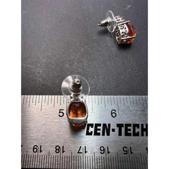 Tangerine quartz and fire opal sterling silver earrings - Picture 11 of 11